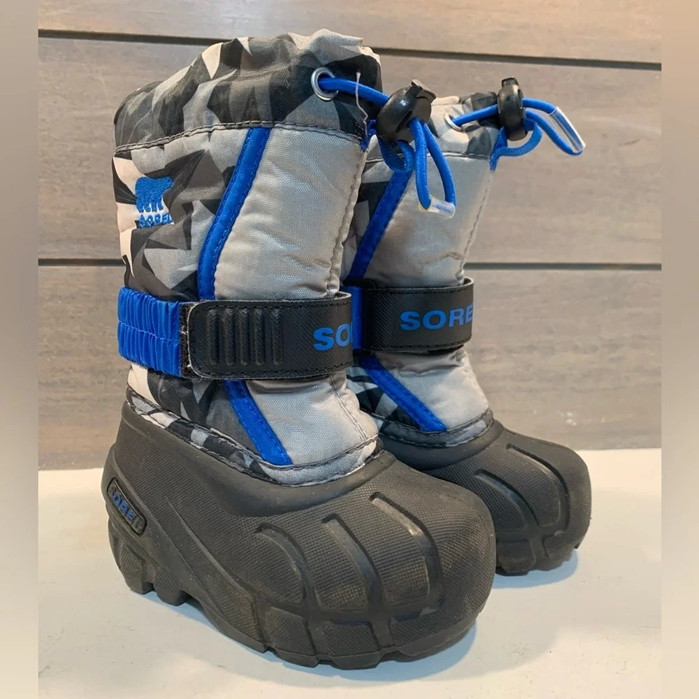 Sorel Kids Flurry Print Snow Boot Blue Gray 5 Winter Thermal Waterproof Outdoor